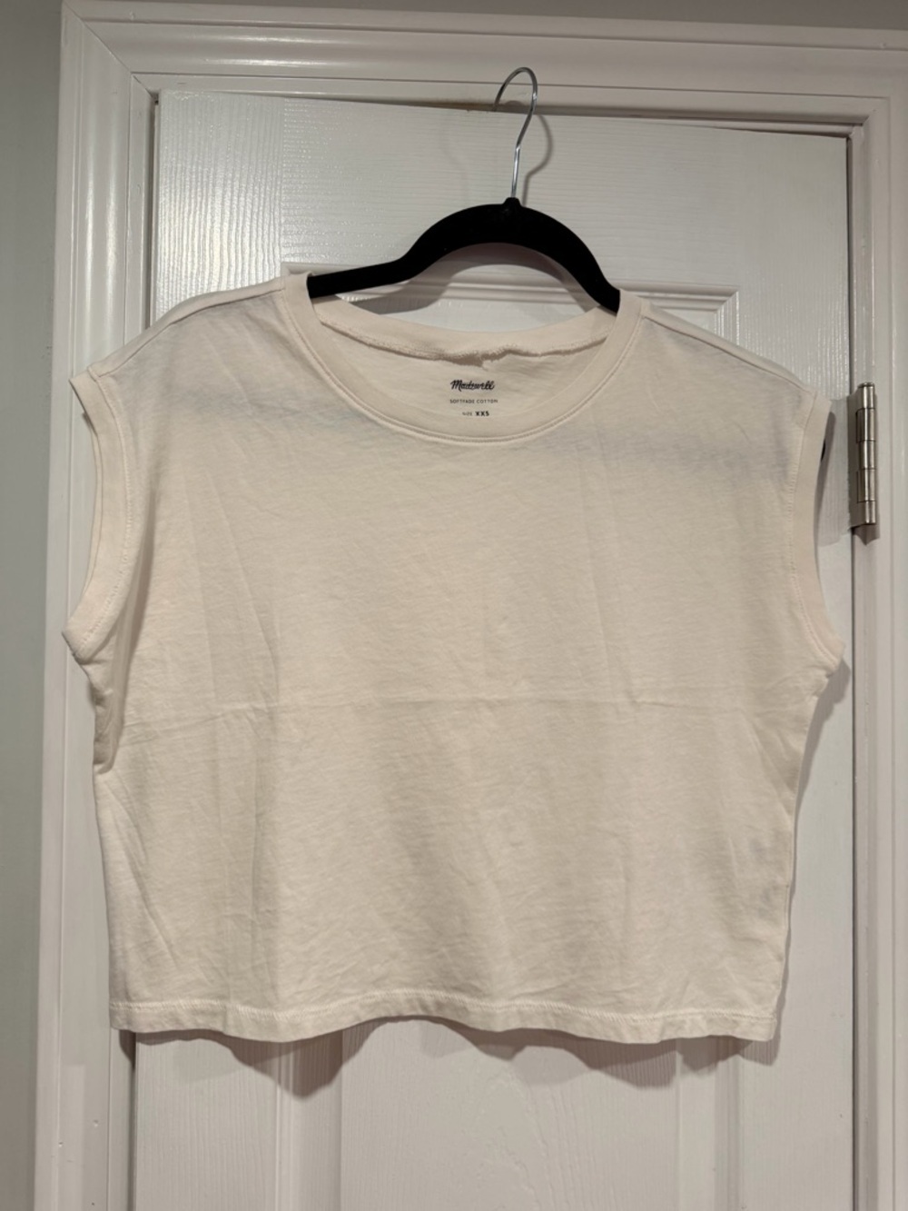 NWOT Madewell Size XXS Cream Softfade Cotton Sleeveless Crop Muscle Tee Shirt